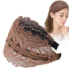 カチューシャ レディース レース 痛くない ヘアバンド 幅広 太め 痛くならない オシャレ シンプル おしゃれ ゆるめ ゆるい ヘアアレンジ ヘッドバンド 大人 可愛い ヘアアクセ リボン 髪飾り (ブラウン) [ブラウン]
