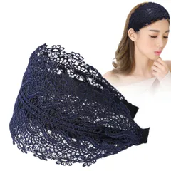 カチューシャ レディース レース 痛くない ヘアバンド 幅広 太め 痛くならない オシャレ シンプル おしゃれ ゆるめ ゆるい ヘアアレンジ ヘッドバンド 大人 可愛い ヘアアクセ リボン 髪飾り (ネイビー) [ネイビー]