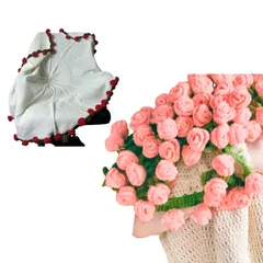 花束になるブランケット ブーケ フラワー かわいい 毛糸 バラ 編み物 鍵針 花 柔らかい 記念日 ピンク ベージュ ひざ掛け テーブルクロス レジャーシート(ピンク×ベージュ) [並行輸入品] [ピンク×ベージュ]