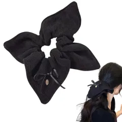 ヘアアクセサリー ベロア シュシュ 大きめ リボン パール ヘアアクセ 髪留め 髪飾り かわいい おしゃれ ヘアゴム ベルベット 可愛い 髪ゴム ニット 結婚式 お呼ばれ ビッグシュシュ スクエアシュシュ (ブラック, ニット) [ブラック] [ニット]