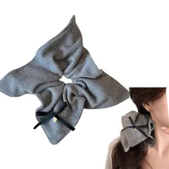 ヘアアクセサリー ベロア シュシュ 大きめ リボン パール ヘアアクセ 髪留め 髪飾り かわいい おしゃれ ヘアゴム ベルベット 可愛い 髪ゴム ニット 結婚式 お呼ばれ ビッグシュシュ スクエアシュシュ (グレー, ニット) [グレー] [ニット]