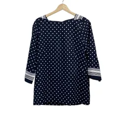 レリアン　ドットレース切り替え　七分袖　チュニック　ネイビー　13号　美品　近年 ニアナ niana 刺繍レース切り替えプリーツロング 結婚式ワンピース