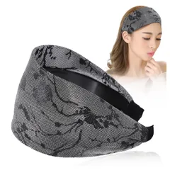 カチューシャ 髪留め ヘアバンド 幅広 スウェット ヘアターバン風 洗顔 リブ おしゃれ 花柄 ヘアアクセサリー (グレー, フリーサイズ) [グレー] [フリーサイズ]