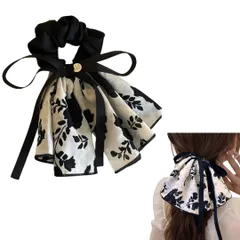 シュシュ 花柄 ヘアアクセサリー リボン 大きめ ヘアゴム ポニーテール 髪留め おしゃれ 髪ゴム 可愛い レディース (ホワイト) [ホワイト]