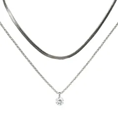 [Liebendo] ステンレス 重ね付け風 二重 ネックレス シンプル ダブルチェーン カジュアル スネークチェーン おしゃれ レディース 女性 ギフト プレゼント デイリー ジュエリー アクセサリー 金 銀 緑 (ラウンド, シ [シルバー] [ラウンド]