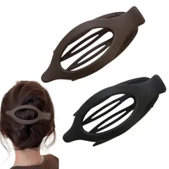 バンスクリップ しっかりとまる ヘアクリップ ヘアクロー 2個セット くすみカラー おしゃれ 可愛い シンプル (ブラック＆ブラウン) [ブラック＆ブラウン]