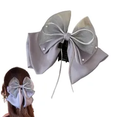 ヘアクリップ バレッタ リボン 髪留め 可愛い 髪飾り 女性 おしゃれ 誕生日 発表会 結婚式 卒業式 入学式 ヘアアクセサリー ヘアアクセ ヘッドドレス パール シフォン オーガンジー パール パーティー (グレー, オーガンジ [グレー] [オーガンジー]