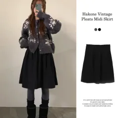 オンデッド ハコネ ヴィンテージ プリーツ ウエスト後ろゴム ミディ スカート