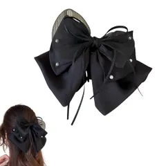 ヘアクリップ バレッタ リボン 髪留め 可愛い 髪飾り 女性 おしゃれ 誕生日 発表会 結婚式 卒業式 入学式 ヘアアクセサリー ヘアアクセ ヘッドドレス パール シフォン オーガンジー パール パーティー (ブラック, オーガ [ブラック] [オーガンジー]