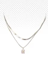 [Liebendo] ステンレス 重ね付け風 二重 ネックレス シンプル ダブルチェーン カジュアル スネークチェーン おしゃれ レディース 女性 ギフト プレゼント デイリー ジュエリー アクセサリー 金 銀 緑 (スクエア, シ [シルバー] [スクエア]