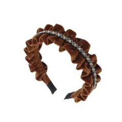 カチューシャ レディース ベロア ビジュー 痛くない ヘアバンド 痛くならない オシャレ シンプル 細め 細い おしゃれ カワイイ ヘアアレンジ ヘッドバンド 大人 可愛い ヘアアクセ リボン 髪飾り 韓国 (ブラウン) [ブラウン]