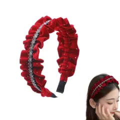 カチューシャ レディース ベロア ビジュー 痛くない ヘアバンド 痛くならない オシャレ シンプル 細め 細い おしゃれ カワイイ ヘアアレンジ ヘッドバンド 大人 可愛い ヘアアクセ リボン 髪飾り 韓国 (レッド) [レッド]