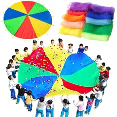 SALUDABLE パラバルーン スカーフ 10枚 バルーン カラフル パラシュート セット (スカーフ10枚, パラバルーン3m) [スカーフ10枚] [パラバルーン3m]