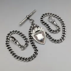 英国アンティーク 純銀製 ダブルアルバートチェーン 43g 純銀メダルフォブ