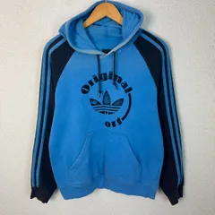 OLD adidas  アディダス パーカー ロゴプリント ブルー Sサイズ メンズ 古着 ストリート スポーツMIX