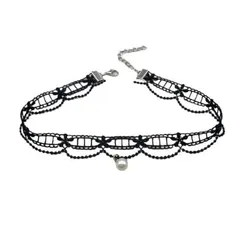 [Liebendo] チョーカー ネックレス 首輪 調整可能 レディース choker レース かわいい ペンダント付き アクセサリー シンプル ファッション ゴシック様式 ロールプレイング 黒 白 細め 細い (ブラック) [ブラック]