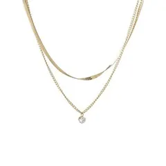 [Liebendo] ステンレス 重ね付け風 二重 ネックレス シンプル ダブルチェーン カジュアル スネークチェーン おしゃれ レディース 女性 ギフト プレゼント デイリー ジュエリー アクセサリー 金 銀 緑 (ラウンド, ゴ [ゴールド] [ラウンド]