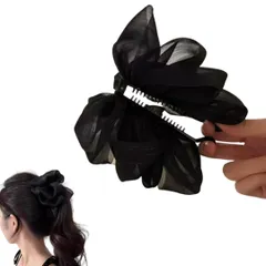 バナナクリップ レディース ヘアアクセサリー リボン ヘアクリップ 大きめ 髪留め 結婚式 しっかり留まる シンプル 可愛い 大人 (ブラック) [ブラック]