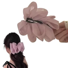 バナナクリップ レディース ヘアアクセサリー リボン ヘアクリップ 大きめ 髪留め 結婚式 しっかり留まる シンプル 可愛い 大人 (ピンク) [ピンク]