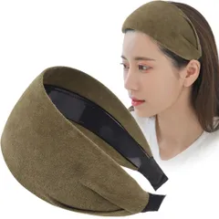 カチューシャ 痛くない 幅広 スエード調 ヘアバンド 太め 無地 ヘアアクセサリー 髪留め おしゃれ 可愛い 大人 秋冬 (カーキ, フリーサイズ) [カーキ] [フリーサイズ]