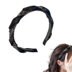 カチューシャ レディース サテン ビジュー 痛くない ヘアバンド 痛くならない オシャレ シンプル 細め 細い おしゃれ カワイイ ヘアアレンジ ヘッドバンド 大人 可愛い ヘアアクセ リボン 髪飾り 韓国 (ブラック) [ブラック]