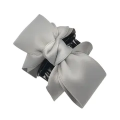 ヘアクリップ リボン バレッタ リボンクリップ ヘアアクセサリー バンスクリップ ボリューム 上品 (シルバー) [シルバー]