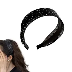 カチューシャ 幅広 ラインストーン ビジュー レディース ヘアバンド 痛くない ヘアアクセサリー 無地 デイリー ヘアバンド 痛くなりにくい 大人 ヘアアクセ 可愛い かわいい ヘアアレンジ 髪飾り おしゃれ 結婚式 韓国風 ( [ブラック] [フリーサイズ]