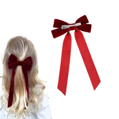 ヘアアクセサリー ベロア リボン ヘアアクセ バレッタ 髪飾り ヘアクリップ ロングリボン ヘアピン クリップ かわいい おしゃれ ヘアゴム ビッグリボン 大きめ ベルベット シュシュ 可愛い (レッド, バレッタ大) [レッド] [バレッタ大]