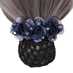 シニヨンネット お団子ネット フラワー リボン バレッタ ネット付き ネット 髪飾り ヘアアクセサリー まとめ髪 ヘアネット 髪色隠し お団子 ヘアクリップ おしゃれ シンプル 大きめ 卒業式 デート 冠婚葬祭 可愛い (ネイビー, 太 [ネイビー] [太網]