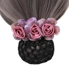 シニヨンネット お団子ネット フラワー リボン バレッタ ネット付き ネット 髪飾り ヘアアクセサリー まとめ髪 ヘアネット 髪色隠し お団子 ヘアクリップ おしゃれ シンプル 大きめ 卒業式 デート 冠婚葬祭 可愛い (ピンク, 細網) [ピンク] [細網]