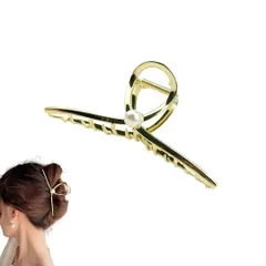 バンスクリップ リボン ヘアクリップパール 韓国風 ヘアクリップ ヘアクロー 大きめ おしゃれ 髪留め クリップ しっかりとまる 結婚式 ヘア バレッタ かわいい 可愛い 韓国 まとめ髪 ヘアアクセ 髪飾り ヘアアレンジ (ゴールドC) [ゴールドC]