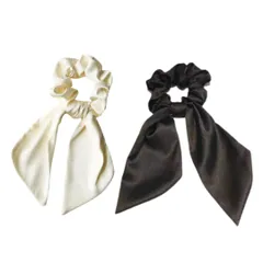 シュシュ リボン ヘアゴム 大人 おしゃれ 髪ゴム 大きめ ヘアアクセサリー リボン ヘアアクセ レディース リボンシュシュ 髪飾り (ホワイト、ブラック) [ホワイト、ブラック]