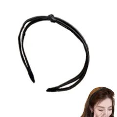 カチューシャ 細め フェイクレザー PUレザー ヘッドバンド 結び目 ヘアバンド ヘアフープ ヘアアクセサリー (ブラック, フリーサイズ) [ブラック] [フリーサイズ]