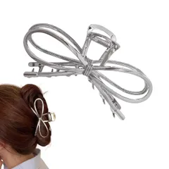 バンスクリップ ヘアクロー ヘアクリップ しっかり おしゃれ かわいい メタル リボン ゴールド まとめ髪 オフィス 韓国風 レディース ヘアアクセ (シルバー) [シルバー]