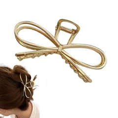バンスクリップ ヘアクロー ヘアクリップ しっかり おしゃれ かわいい メタル リボン ゴールド まとめ髪 オフィス 韓国風 レディース ヘアアクセ (ゴールド) [ゴールド]