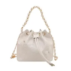 [Liebendo] 巾着バッグ ショルダーバッグ レディース ポシェット 浴衣 パール リボン ポーチ 小さめ ミニ ショルダーポーチ 斜めがけ チェーンバッグ ハンドバッグ パーティーバッグ 可愛い かわいい y2k 人気 (ホワイト) [ホワイト]