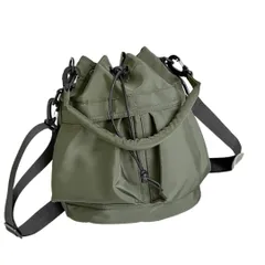 [Liebendo] 巾着バッグ ショルダーバッグ トートバッグ レディース メンズ バッグ 巾着型 ナイロン 斜めがけ ハンドバッグ シンプル 軽量 防水 バケツバッグ 人気 2way 肩掛け 大人 おしゃれ 旅行 ポシェット ミリタリー 丈夫  [カーキ]