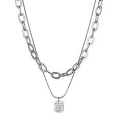 [Petit-Germe] プチジェルム 【金属アレルギー対応】 2連チェーン ネックレス サージカルステンレス316L 40㎝＋5㎝調整可 レディース重ね付け風デザイン （シルバーカラー） [シルバー]