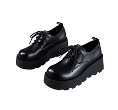 [goodspoon] ビッグヘッドシューズ レディース 韓国風 厚底シューズ 丸いつま先 靴 通学 疲れにくい ファッション 厚底ローファー 歩きやすい 疲れない 履きやすい ウォーキング 立ち仕事 カジュアル お [ブラック] [23.5~24.0 cm]