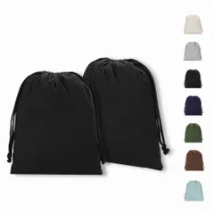 Neutral Zenith 巾着袋 2枚セット 【バッグインバッグに最適】 無地 棉布 キャンバス製 おしゃれ かわいい 収納ポーチ インナーバッグ 旅行着替え袋 アクセサリーポーチ 小物入れ 25×32cm (ブラック) [ブラック]