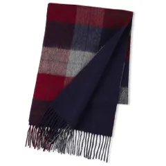 [Elensia] エレンシア ウール カシミヤ ブレンド リバーシブル マフラー レディース メンズ 洗える UVカット98%以上 チェック 30×186cm 160g ネイビー プレゼント [ネイビー]