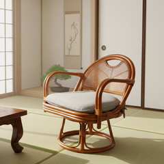 【新品】360度回転　天然ラタン 回転座椅子 籐 肘掛け付き　アウトレット