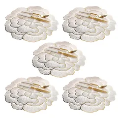 CAWKAY ランチョンマット 5枚セット 牡丹型 花柄 北欧タイプ テーブルマット 滑り止め 防水 汚れ防止 耐熱 抗菌 食卓 装飾 (ゴールド) [ゴールド]