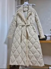アイボリー キルティング ロングダウンジャケット