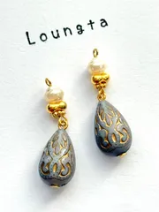 3806チェコビーズピアス チェコビーズパール 樹脂ピアス