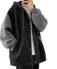 [Lunenon Soleil] [ルネノンソレイユ] 【ゆったり】パーカー トレーナー スウェット メンズ 大きいサイズ メンズパーカー 春秋冬 上着 フード付き フーディー ツートン アウター ビッグシルエット 30代 40代 (J [ブラック] [XL]