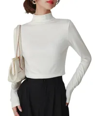 [グリーンパキラ] ハイネック 長袖 レディース レイヤード インナー 春 秋 冬 トップス カットソー 重ね着 着回し インナーブラウス ブラウス 伸縮 薄手 無地 シンプル おしゃれ オフィスカジュアル (JP, アルファベ [ホワイト] [M] [標準]