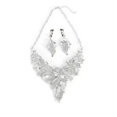 [ＫＫ　Ｓｏｌｉｓ] 【日本国内検品】 ネックレス イヤリング セット 国産コンバーター使用 シリコンパッド付き 結婚式 パーティー 演奏会 発表会 舞台 ナイトフォーマル 大ぶり 豪華 高見えPhoenix Plum [クリアシルバー] [イヤリングセット]