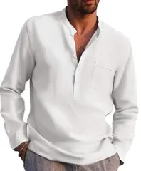 [aspersio] [アスペルシオ] バンドカラー 爽やか シャツ スタンドカラー お洒落 デザイン v系 オーバーサイズ トップス メンズ 開襟 長袖ボタンダウン ファッション アメカジ 涼感 ストリート 襟付き 立襟 洋服 [オイスターホワイト] [M]