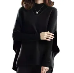 [TaKiHuReO] ニット ベスト レディース トップス Vネック ポンチョ風 重ね着 おしゃれ セーター 柔らかい きれいめ 着痩せ ゆったり 暖かい (ブラック) [ブラック]